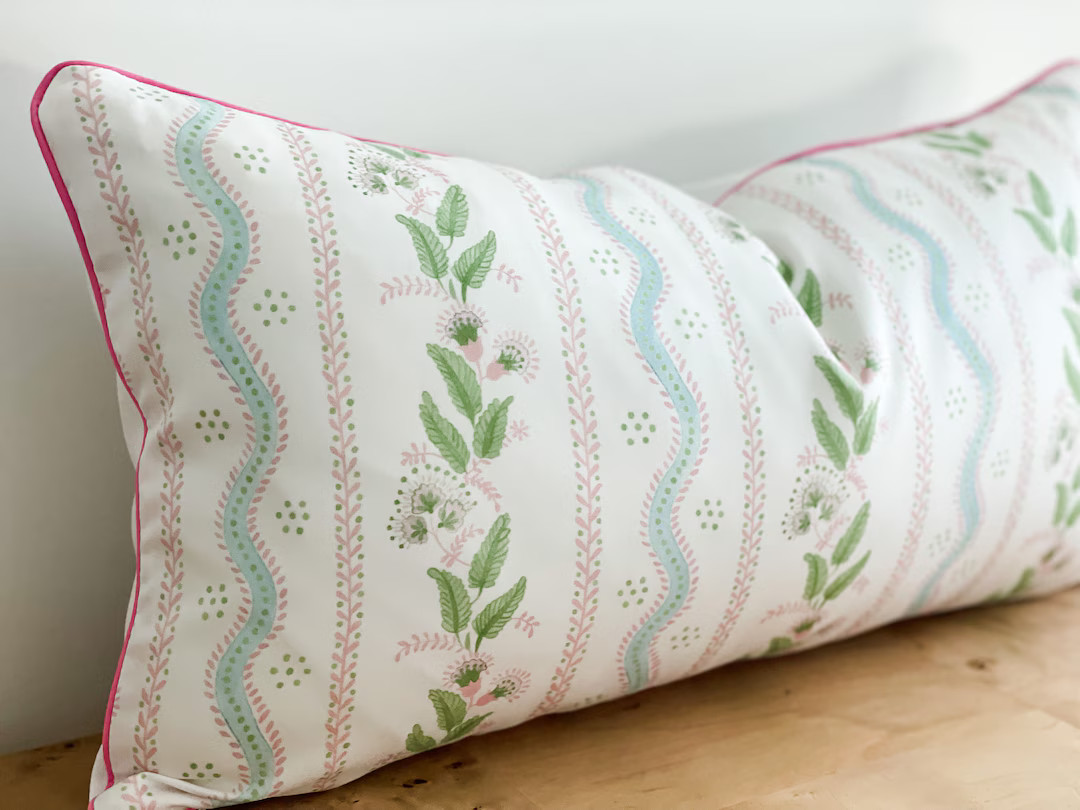 Danika Herrick Pink Floral Green Vines Pillow Cover, Grandmillenial Decor, Decorative Accent Thro... | Etsy (US)