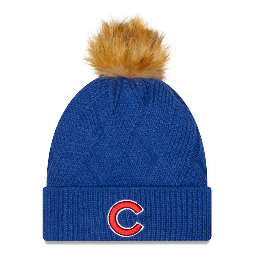 Women's Chicago Cubs New Era Royal  Snowy Cuffed Knit Hat with Pom | MLB Shop