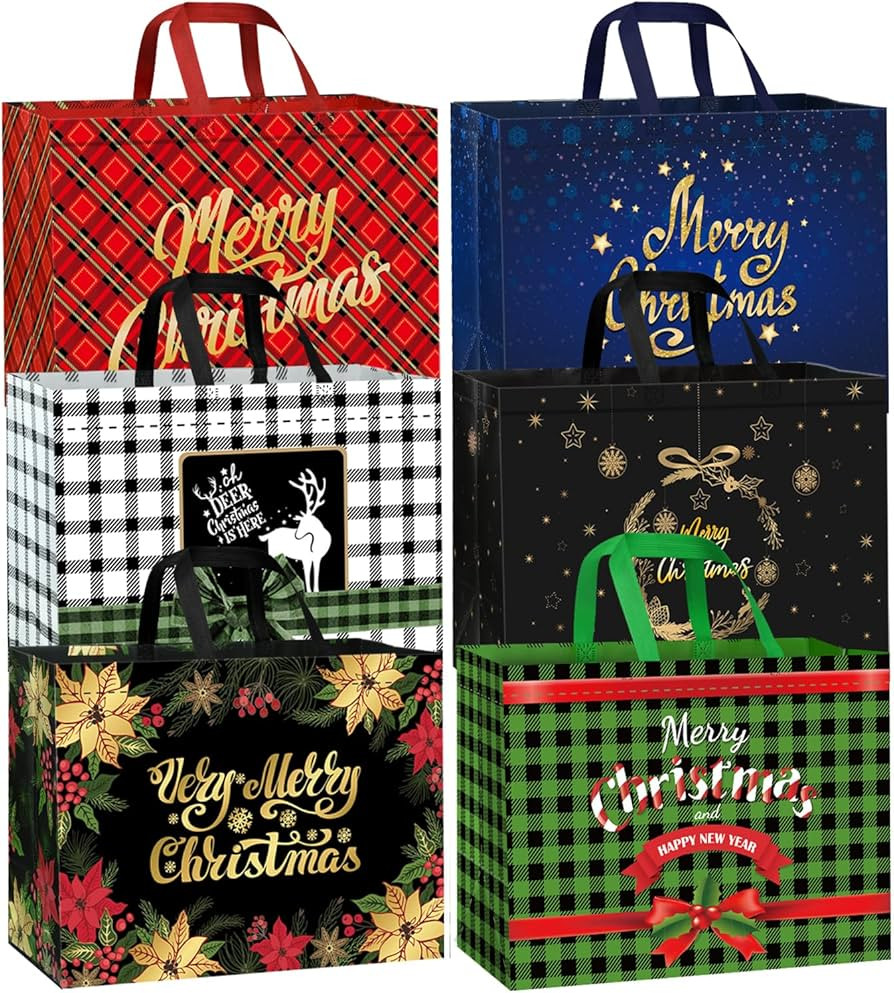 Xylitic 12 Pack Extra Large Christmas Gift Bags with Handles, Reusable Non-Woven Tote Bags for Xm... | Amazon (US)