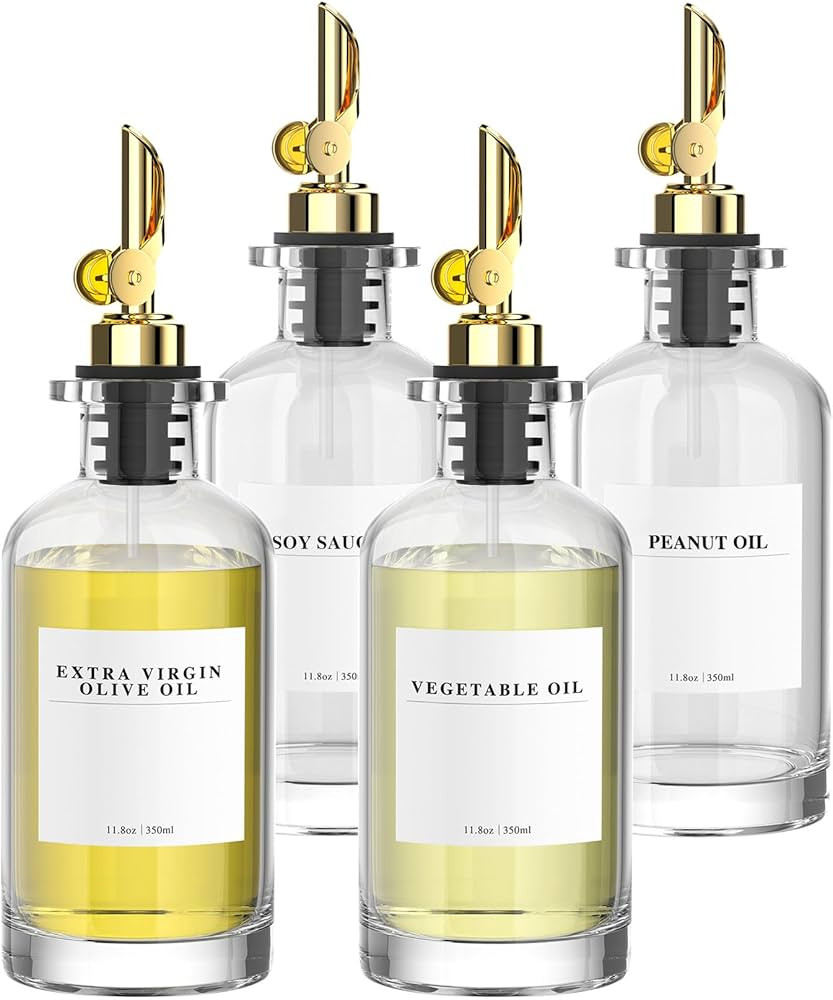 4 Pack Olive Oil Dispensers Bottle for Kitchen, Glass Cooking Oil Dispenser, Oil and Vinegar Disp... | Amazon (US)