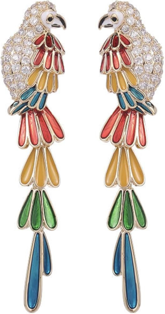 Animal Bird Parrot Dangle Earrings | Gold Plated Bohemian ethnic style Animal Bird Parrot colorfu... | Amazon (US)