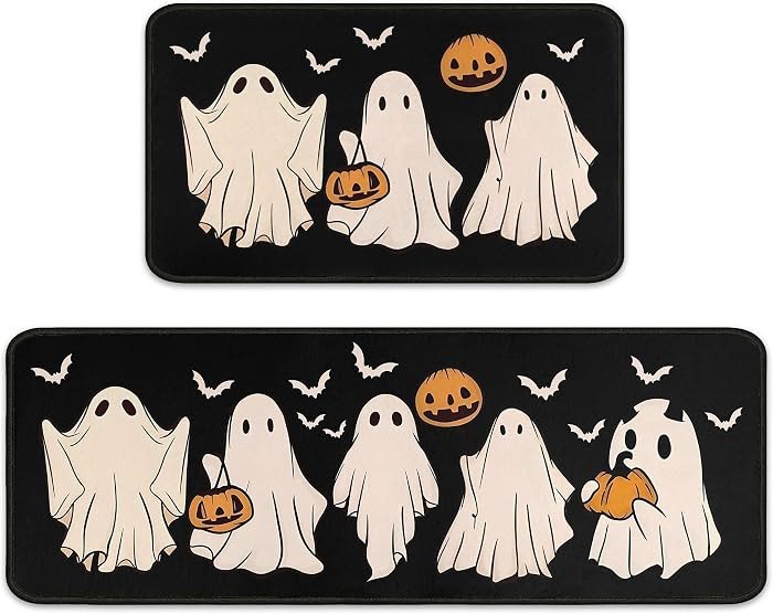 Ghosts Halloween Kitchen Rugs Set of 2, Non Slip Backing Spooky Kitchen Mats for Floor Holiday Rug Halloween Decor for Home Party Gifts 17"X47"+17"X30" | Amazon (US)