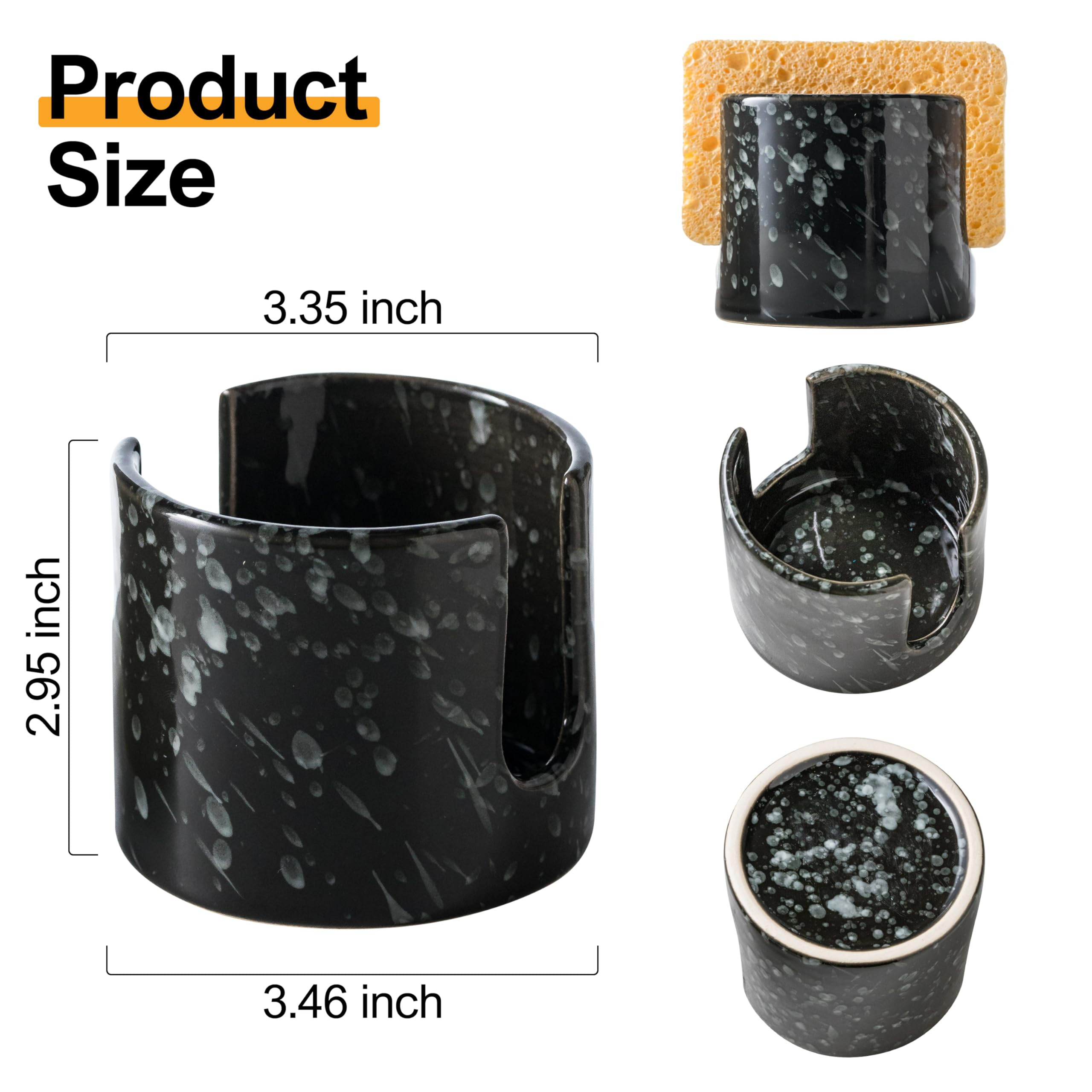 Amazon.com - Zoeeker Sponge Holder for Kitchen, Ceramic Sink Caddy Scrub Sponge Rack Dish Rack Scrubbers Holder for Kitchen Sink, Bathroom, Black | Amazon (US)