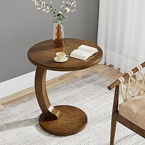 Tribesigns Round End Table, Solid Wood C-Shaped Side Table, Small Couch Side Table, Mid-Century E... | Amazon (US)