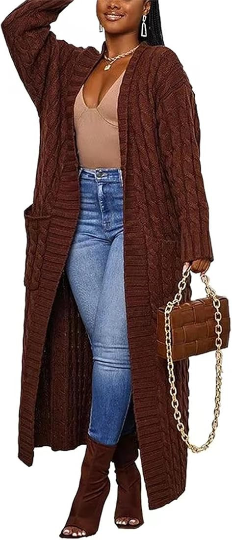 Long Sweaters for Women Cardigan Open Front Long Sleeve Plus Size Chunky Cable Knit Duster Cardig... | Amazon (US)