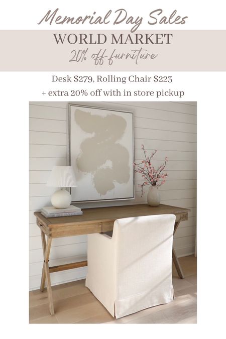 World market Memorial Day sale! Desk and rolling desk chair on sale now! 20% off plus an additional 20% if you pickup in store!

#LTKHome #LTKStyleTip #LTKSaleAlert
