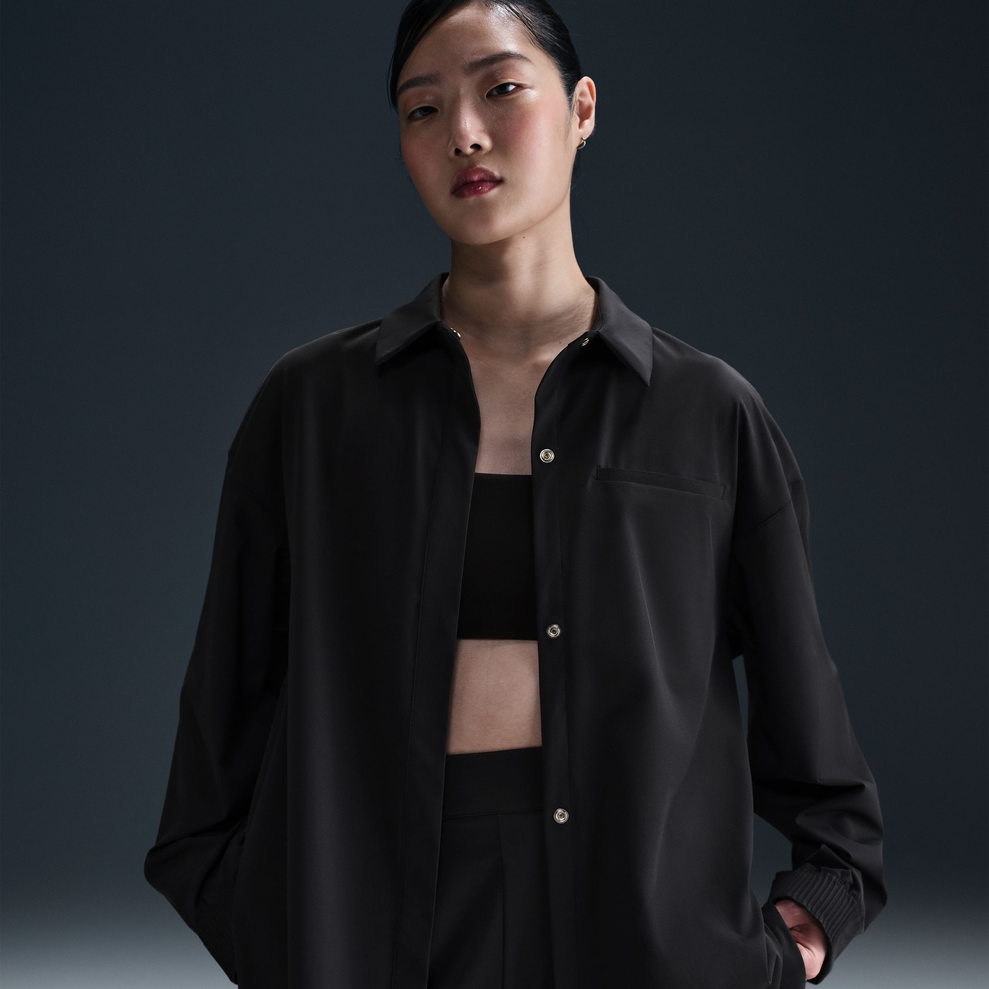 Nike Women's 24.7 PerfectStretch Dri-FIT Oversized Long Sleeve Shirt, Carbon | DICK'S Sporting Goods