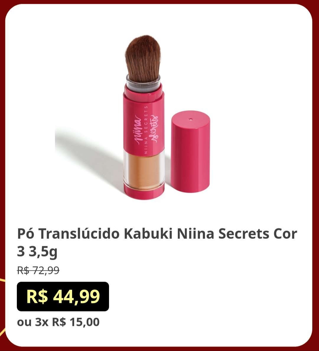 Ótimo para retoques, o pó translúcido com pincel kabuki é o segredo para uma pele sequinha por mais tempo.

#LTKbrasil