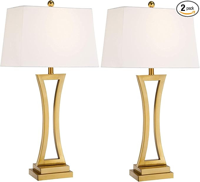 Maxax Contemporary Table Lamps Set of 2, Brass Gold 30.75'' Tall Bedside Lamps with White Rectang... | Amazon (US)