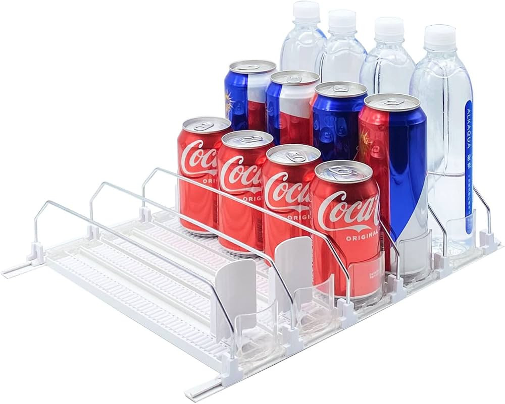 Drink Organizer for Fridge-White Automatic Pusher Glide,12oz 16oz 20oz-Soda Dispenser for Fridge-... | Amazon (US)