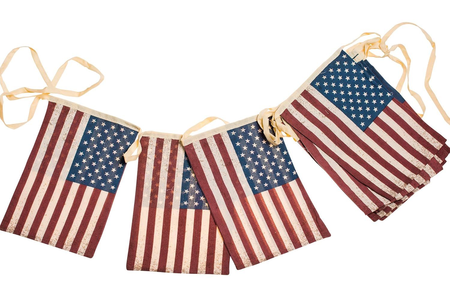 USA Flag Bunting String Banner Old Vintage Style Fabric American Flags for 4th of July, Veteran's... | Amazon (US)