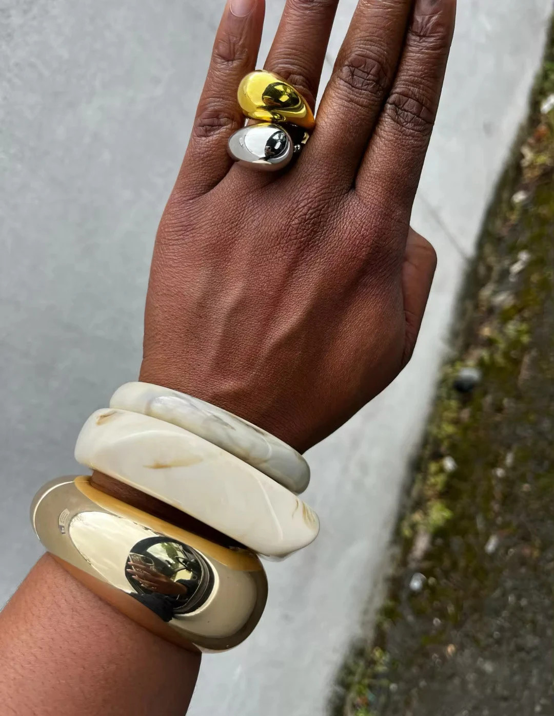 Statement Vintage White, Irregular Acrylic Resin Chunky Bangles for Women Geometric Charm Bracele... | Etsy (US)