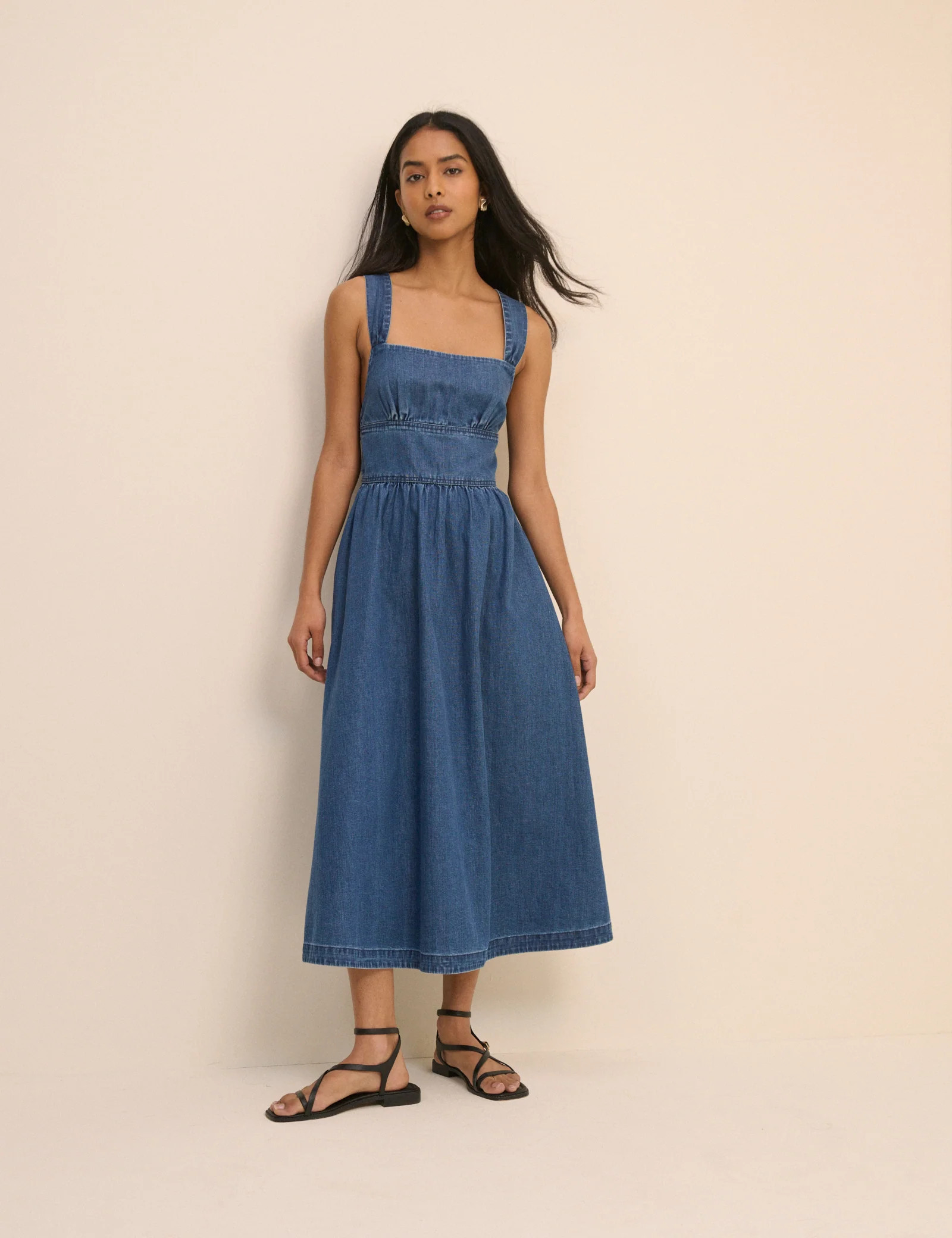 Mid Wash Denim Tie-Back Pedro Midi Dress | Nobody's Child