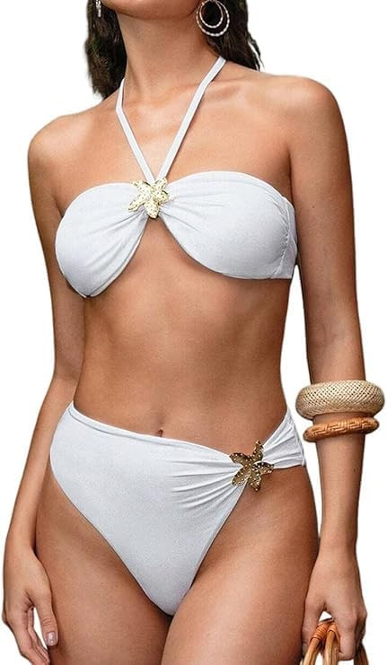 SherryDC Womens Cheeky Bikini Sets Sexy Bandeau Self Tie High Cut Swimsuit Bathing Suit | Amazon (US)