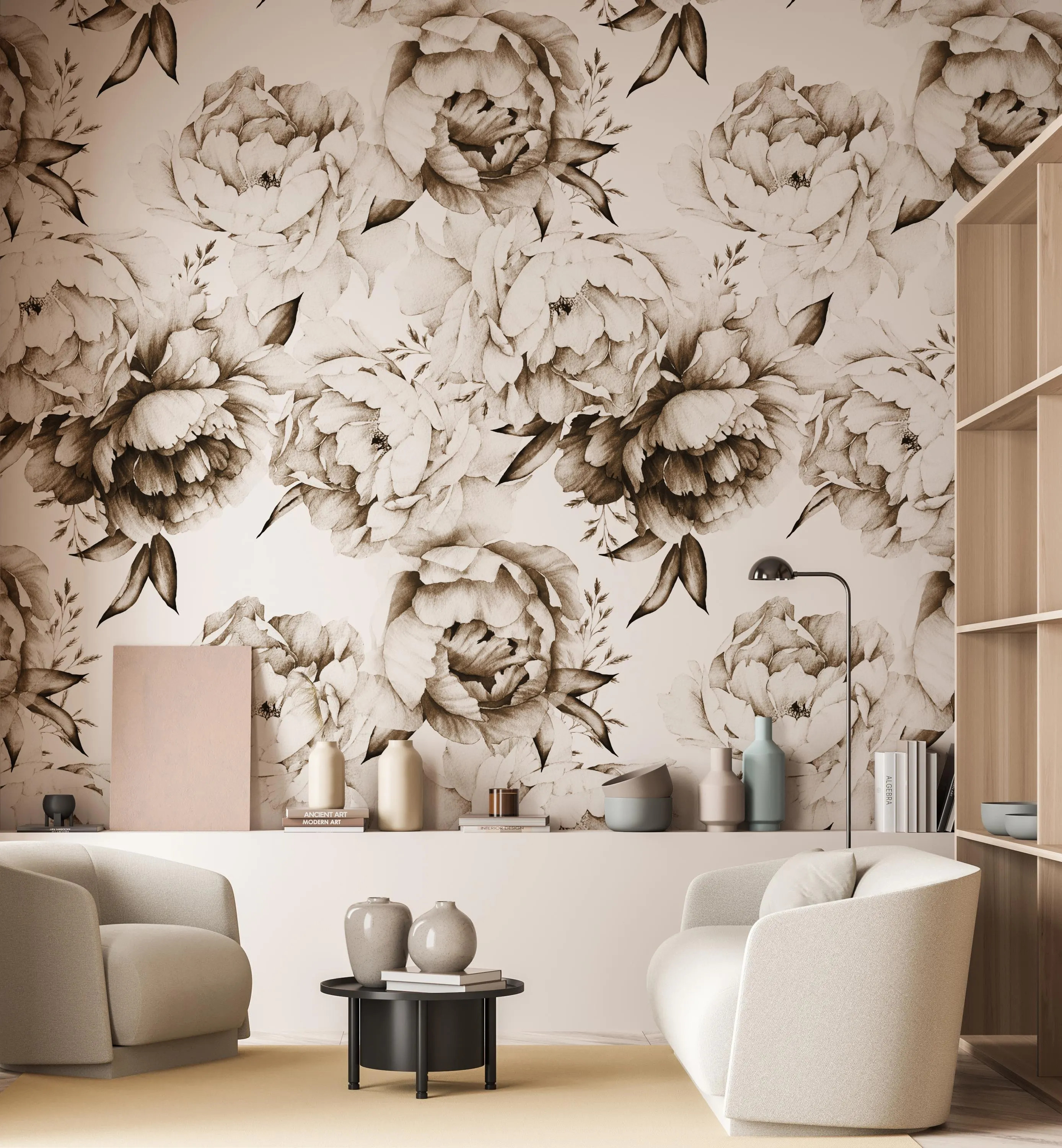 Sepia Peony Floral Wallpaper | Romantic Vintage Flowers Removable Wall Mural | Peel and Stick | Etsy (Global)