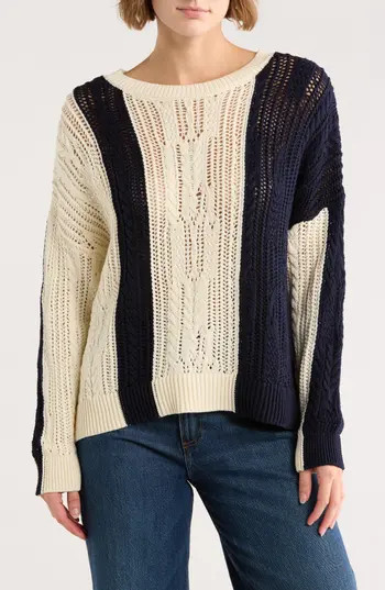 Reiss Open Stitch Colorblock Sweater in Cream/Navy at Nordstrom Rack, Size X-Small | Nordstrom Rack