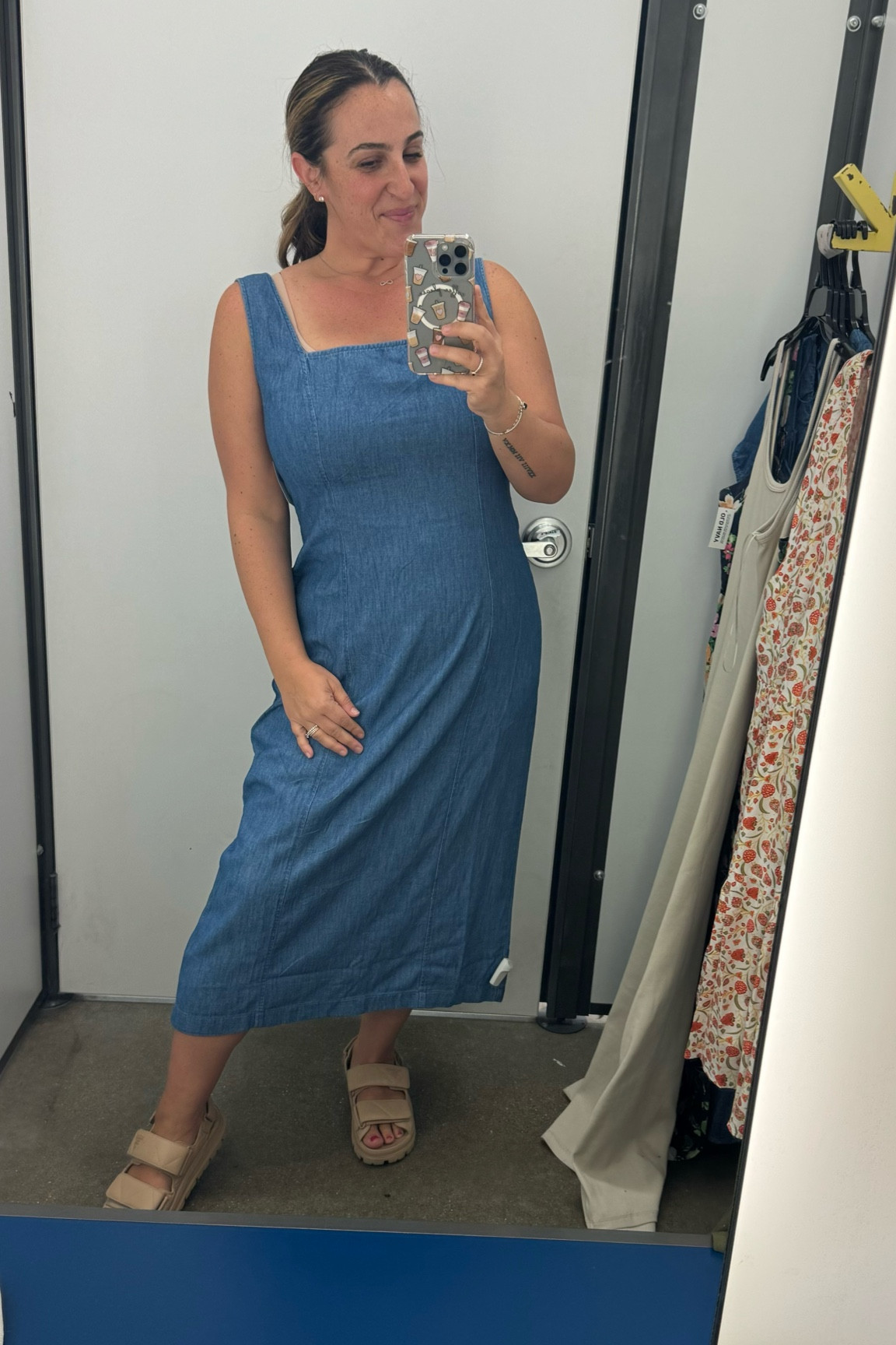 Great square neck denim dress. Just the right amount of flow to it. Wearing size large.

#LTKmidsize #LTKstyletip #LTKover40