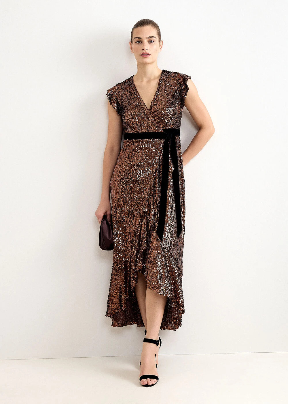 Enja Bronze Sequin Wrap Maxi Dress | Phase Eight
