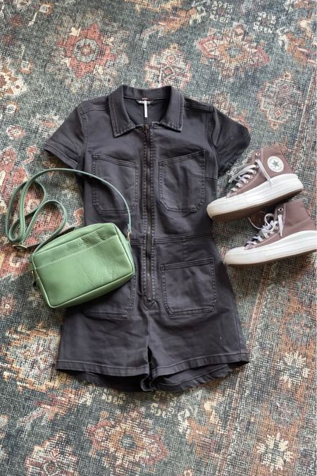 Spring Outfit Idea // Denim Romper, green crossbody bag, and brown converse (limited color so I couldn’t link the exact ones)! 

#LTKSeasonal #LTKFind #LTKfit