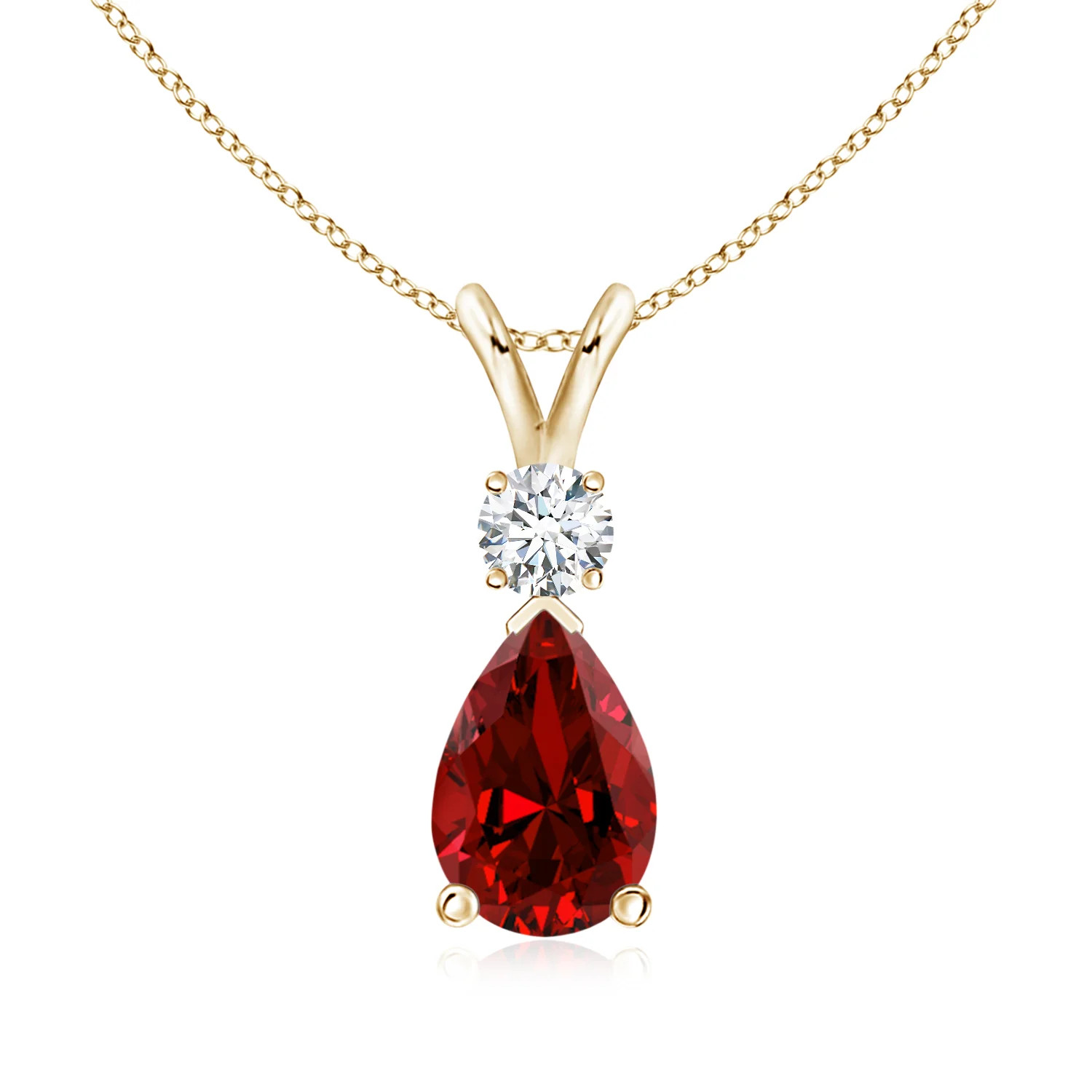 Lab-Grown Ruby Teardrop Pendant with Lab Diamond | Angara | Angara US