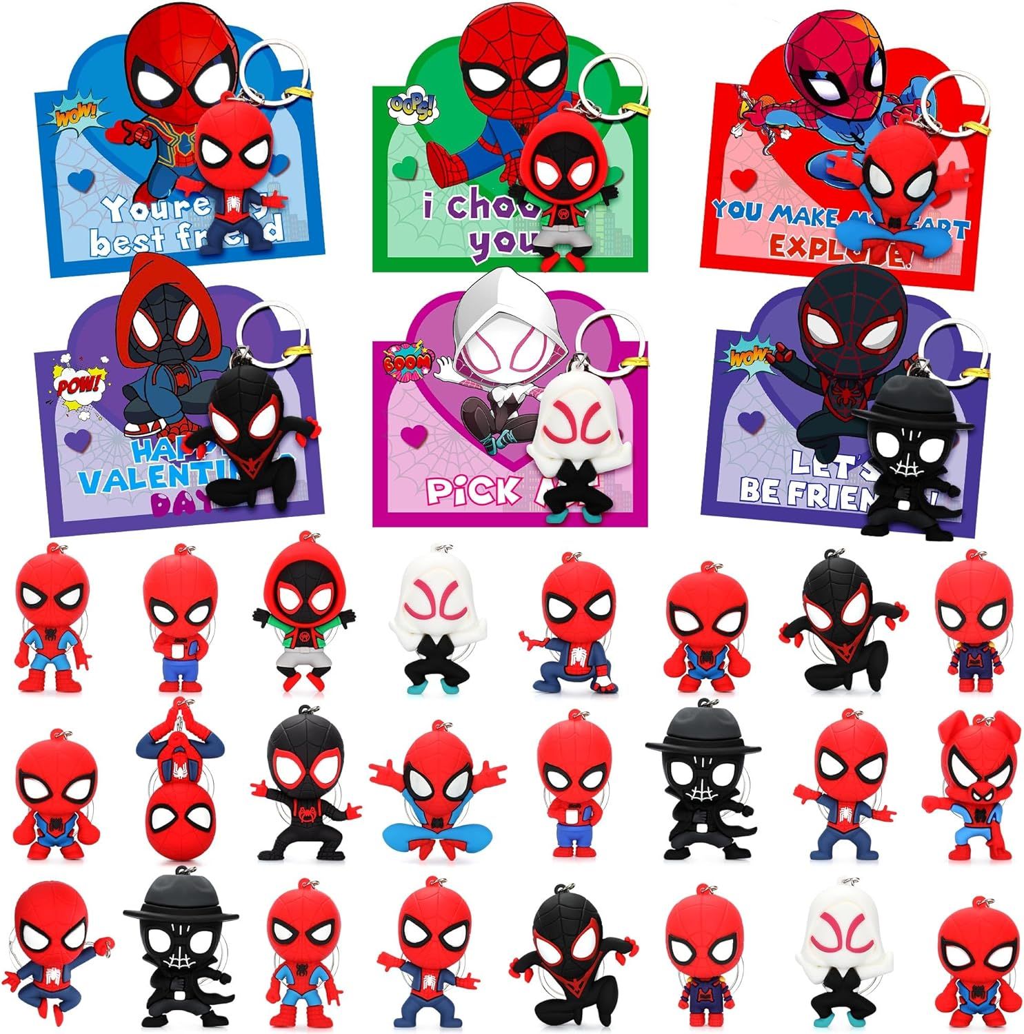 Tosiker Valentines Day Gifts for Kids - Valentines Day Cards for Kids - 24 Spider 3D Keychains wi... | Amazon (US)