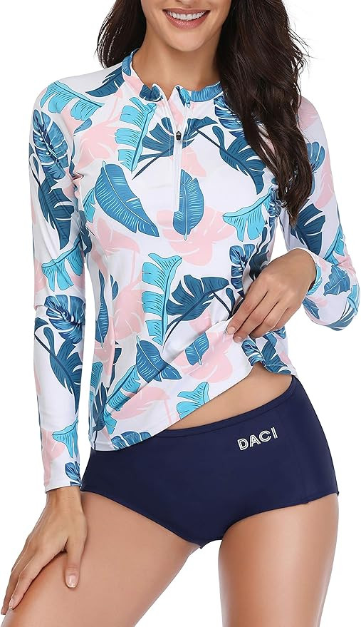 Daci Women Rash Guard Long Sleeve Zipper Bathing Suit with Built in Bra Swimsuit UPF 50 | Amazon (US)