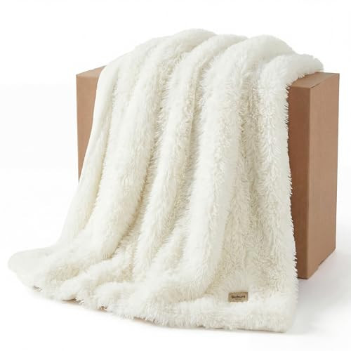 Bedsure GentleSoft Luxury Faux Fur White Throw Blanket for Couch, Soft Fuzzy Fluffy Shaggy Gifts Blanket for Women Mothers Day, Warm Cozy Plush Fleece Throw for Room Decor, 50x60 Inches | Amazon (US)