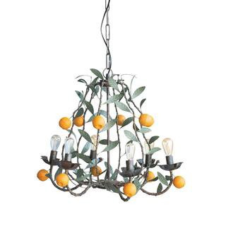 6-Lights Antique Green and Orange Leaves and Tangerines Metal Tole Chandelier | The Home Depot