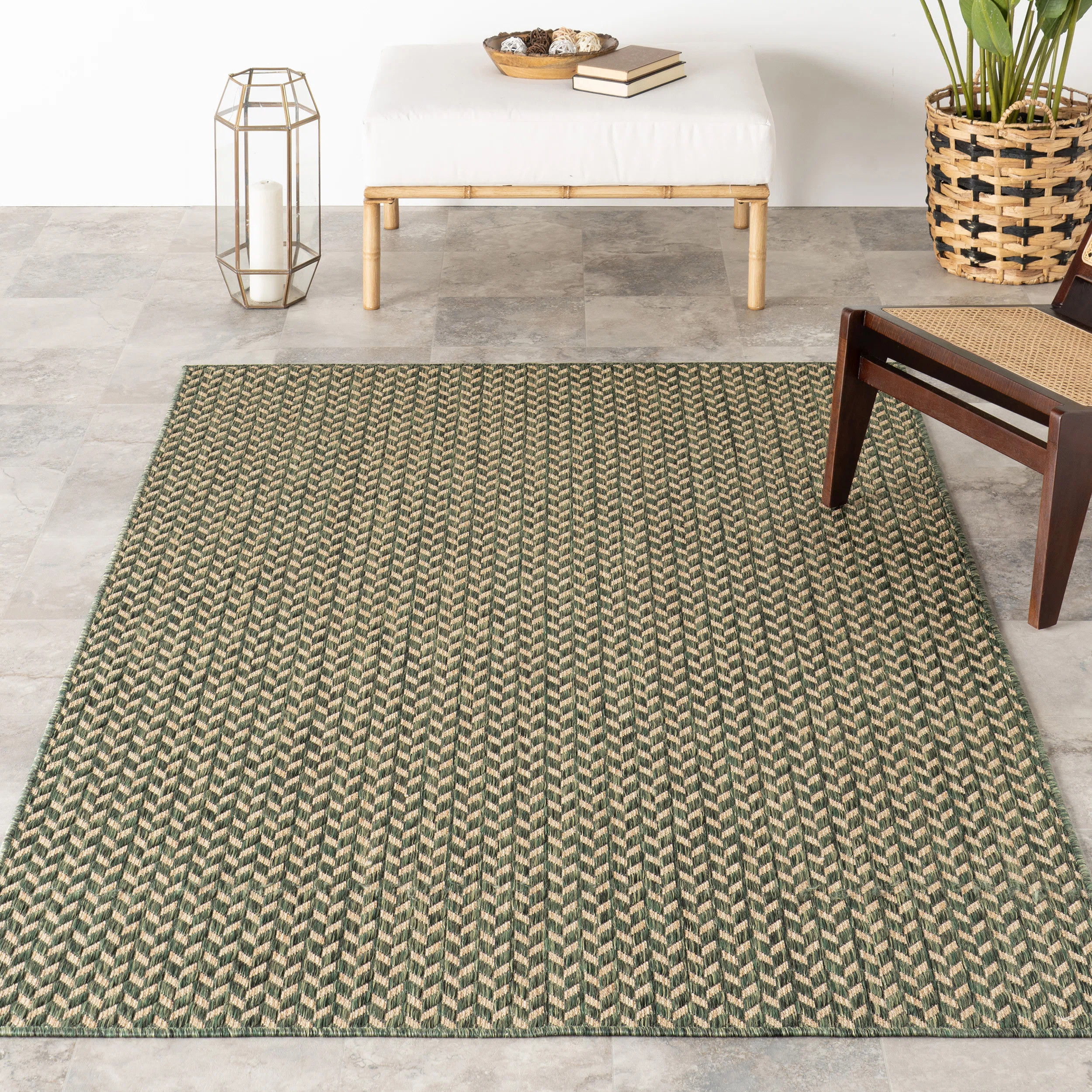 Malaya Herringbone Power Loom Beige Indoor/Outdoor Rug | Wayfair North America