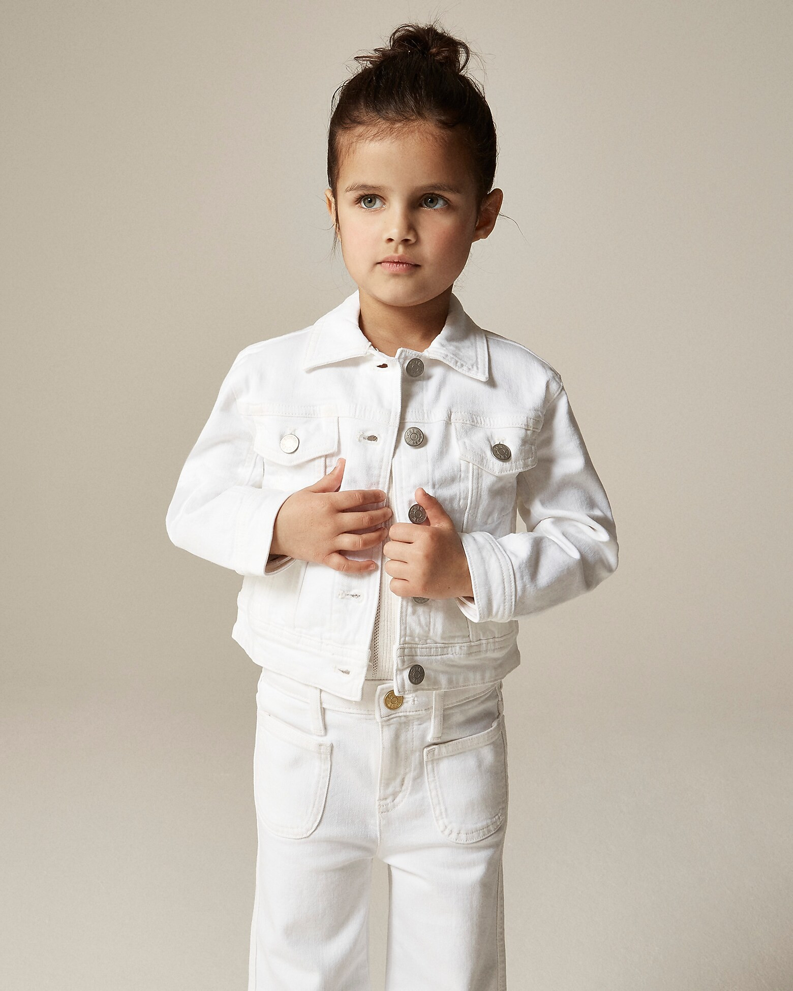 Girls' cropped denim trucker jacket in white | J. Crew US