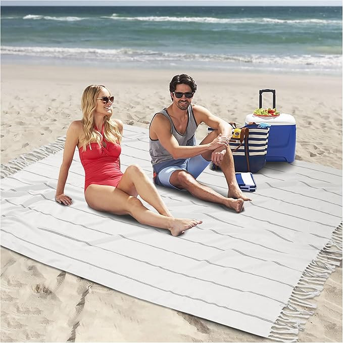 Giant Cotton Turkish Beach Towel Picnic Blanket Resistant Sand Quick Dry Lightweight Oversized Sa... | Amazon (US)