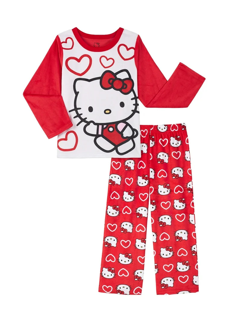 Hello Kitty Girls Valentines Long Sleeve Sleep Top and Pant Pajama Set, 2-Piece, Sizes 4-16 | Walmart (US)