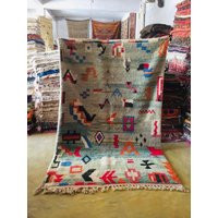 Boujaad Rug 6x9, Rainbow Rug, Gray Blue Red Orange Garnet Berber Hand Made Morrocan Abstract | Etsy (US)