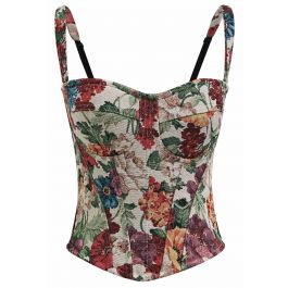 Vintage Flower Canvas Bustier Top in Burgundy | Chicwish