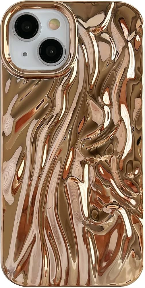 Caseative for iPhone 13 Case,Pleated Water Ripple Chrome Wave Pattern Soft Phone Case (Gold) | Amazon (US)