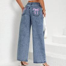 High Waist Bow Print Straight Leg Jeans | SHEIN