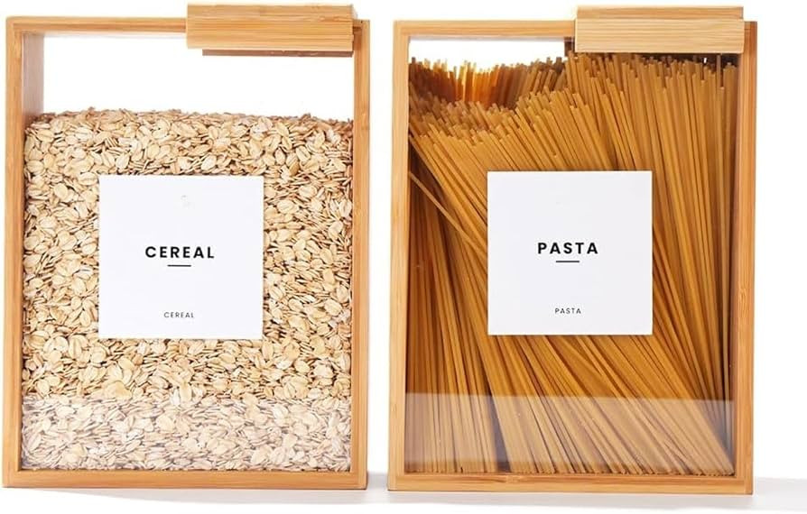 Food Dispenser – 3L Bamboo Cereal Dispenser Countertop & Rice Dispenser – Airtight Pantry Sto... | Amazon (US)