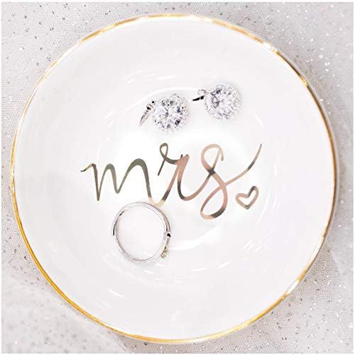 Quany Life Mrs Jewelry Dish Ceramic Ring Trinket Tray Wedding Gift for Bride Desk Storage for Mrs En | Amazon (US)