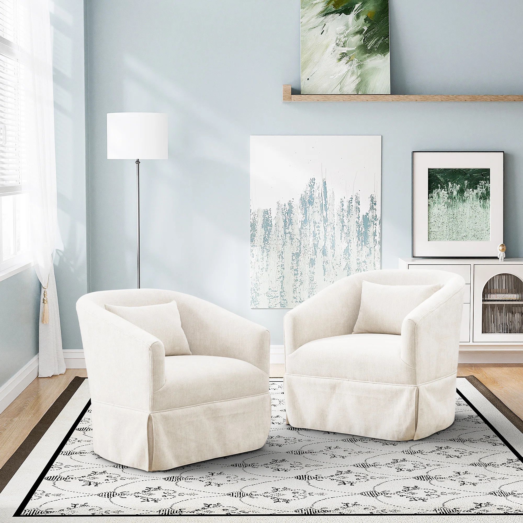 Finsted Upholstered Swivel Barrel Chair with Skirt (Set of 2) (Set of 2) | Wayfair North America