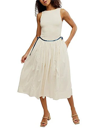 Free People Nightingale Scoop Neckline Sleeveless Smocked Midi Dress - S | Dillard's