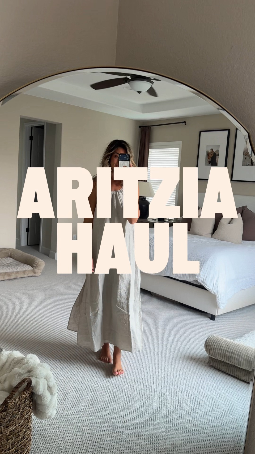 Aritzia Haul! 
Sizing: 
Beige dress - I got a medium - should have sized down
Black denim top - TTS (got a medium and it’s naturally oversized)
White dress - TTS (got a medium)
Striped top - sized up to large for boxier fit