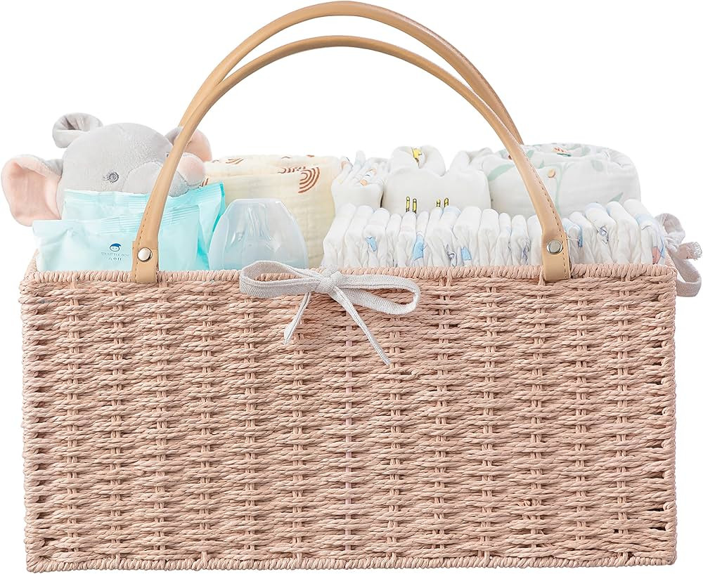 HBlife Large Baby Diaper Caddy Organizer Pink, Paper Rope Storage Baskets Nursery Bin with Remova... | Amazon (US)