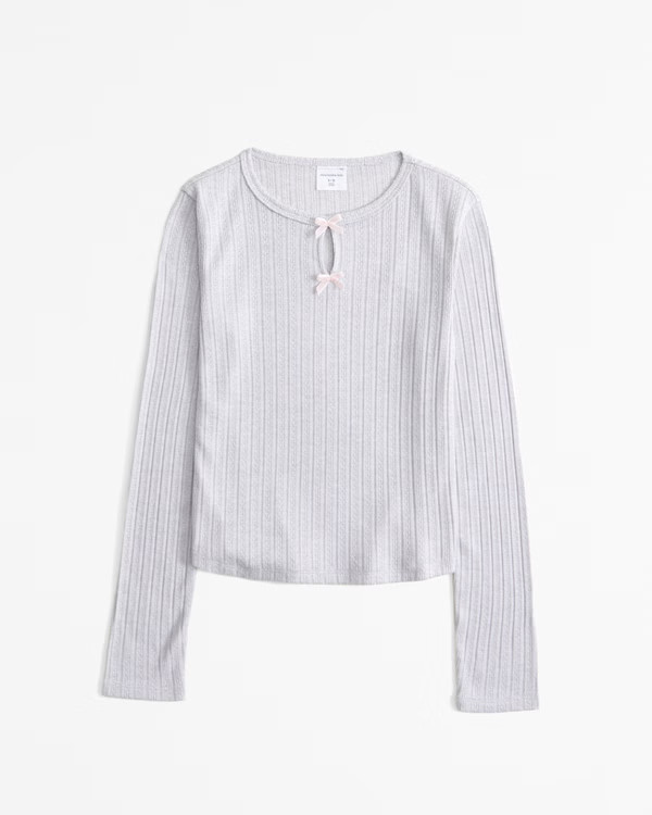 long-sleeve pointelle bow tee | Abercrombie & Fitch (US)