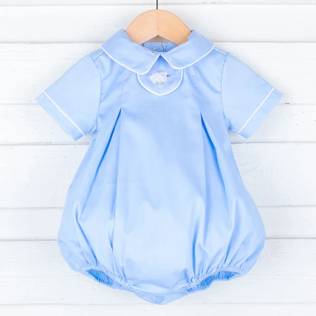 French Knot Lamb Boy Bubble Blue Pique | Classic Whimsy