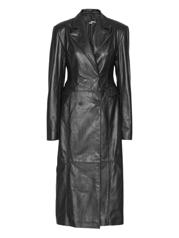 ROTATE BIRGER CHRISTENSEN double-breasted Leather Coat | Black | FARFETCH UK | Farfetch Global