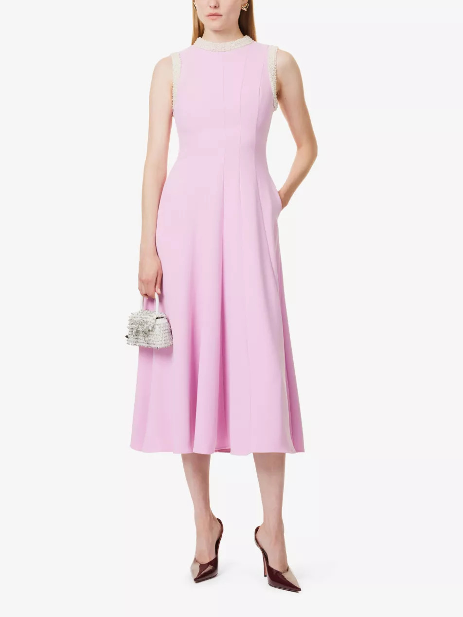 Pearl-embellished sleeveless crepe midi dress | Selfridges