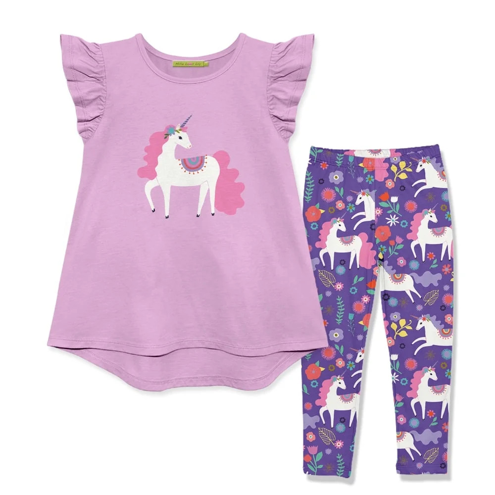 Millie Loves Lily Girls Lilac Unicorn Top & Legging Set Size (2T-12) - Walmart.com | Walmart (US)