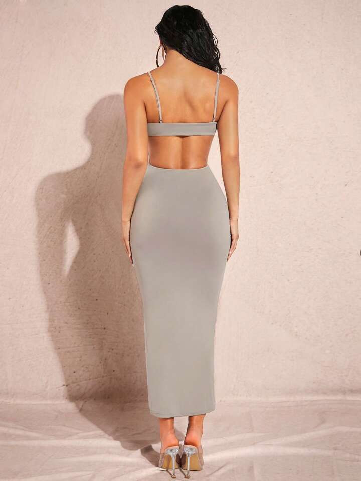 SHEIN BAE Solid Cut Out Waist Cami Bodycon Dress | SHEIN