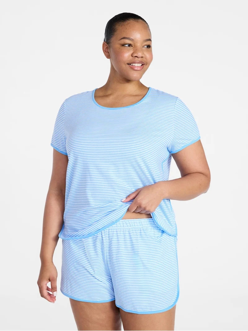 Joyspun Women's Lightweight Short Sleeve Sleep Tee and Shorts Set, 2-Piece, Sizes XS-3X | Walmart (US)