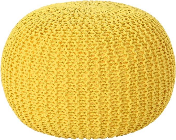 Christopher Knight Home Belle Knitted Cotton Pouf, Yellow | Amazon (US)